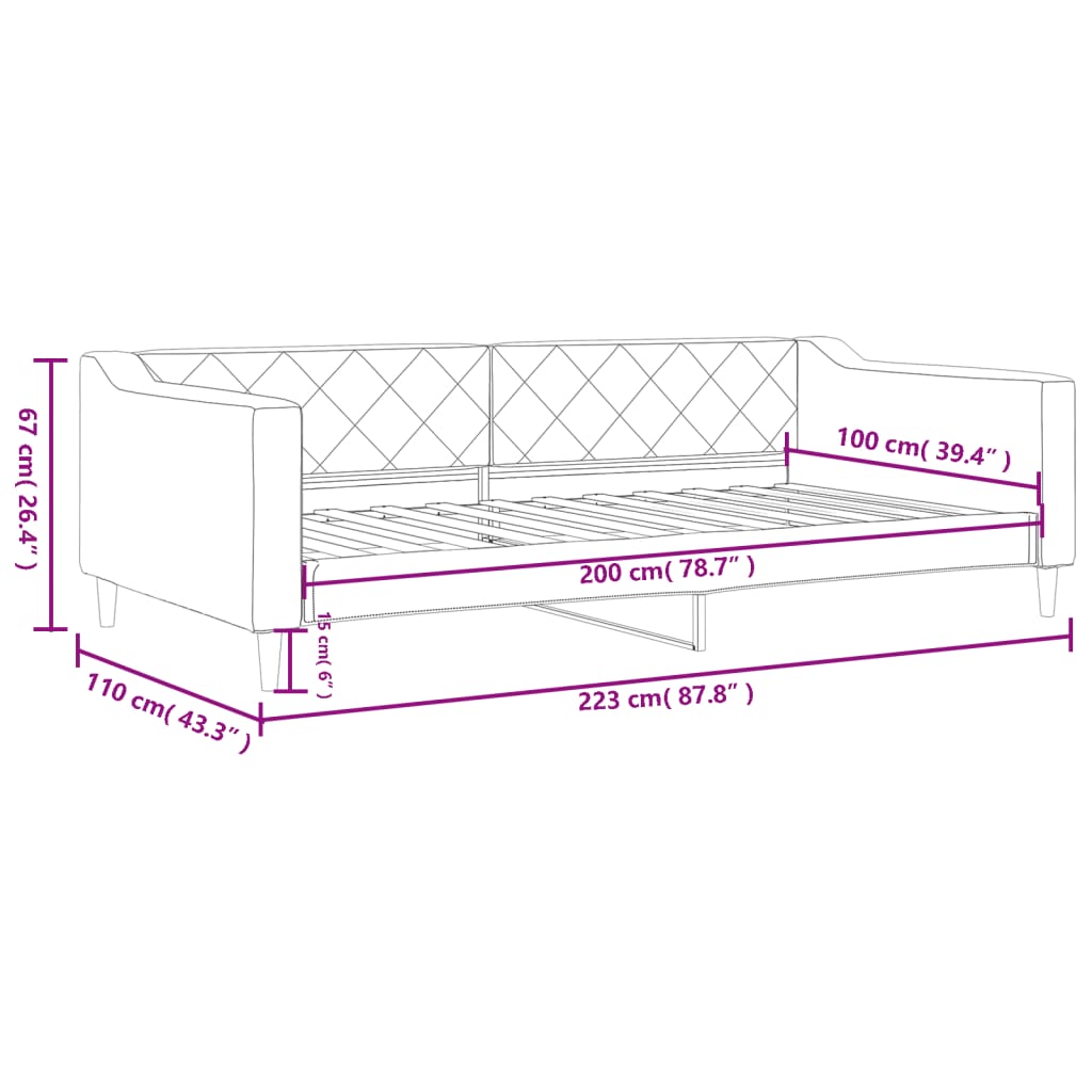 Letto da Giorno Grigio Scuro 100x200 cm in Tessuto 354167