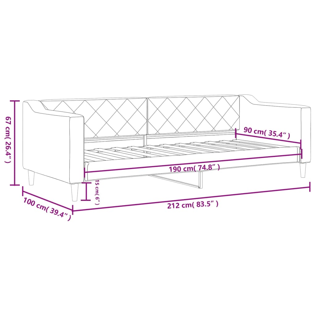 Letto da Giorno Grigio Chiaro 90x190 cm in Tessuto 354171