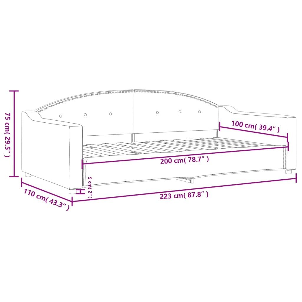 Letto da Giorno Grigio Scuro 100x200 cm in Tessuto 354189