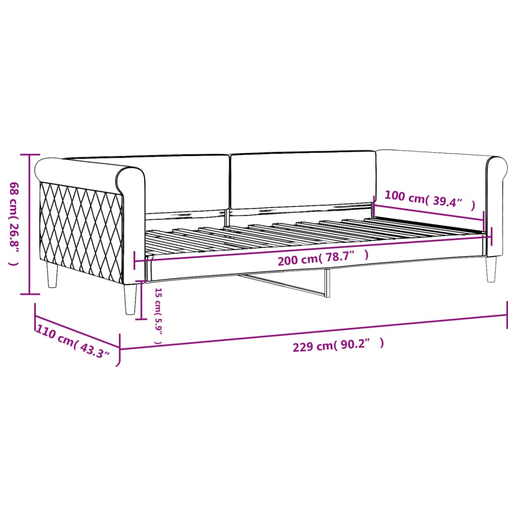 Letto da Giorno Nero 100x200 cm in Velluto 354255