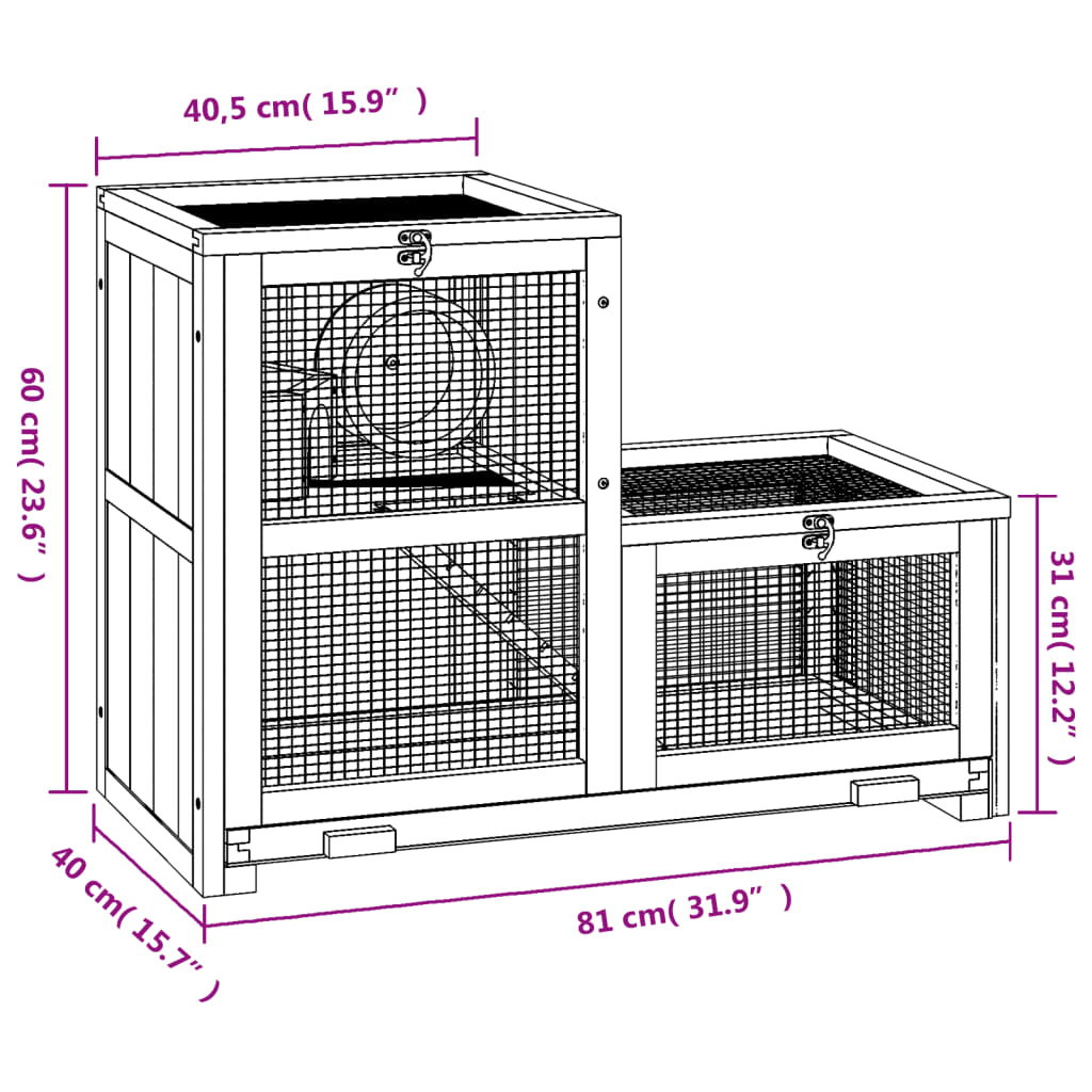 Gabbia per Criceti 81x40x60 cm in Legno Massello di Abete 172384