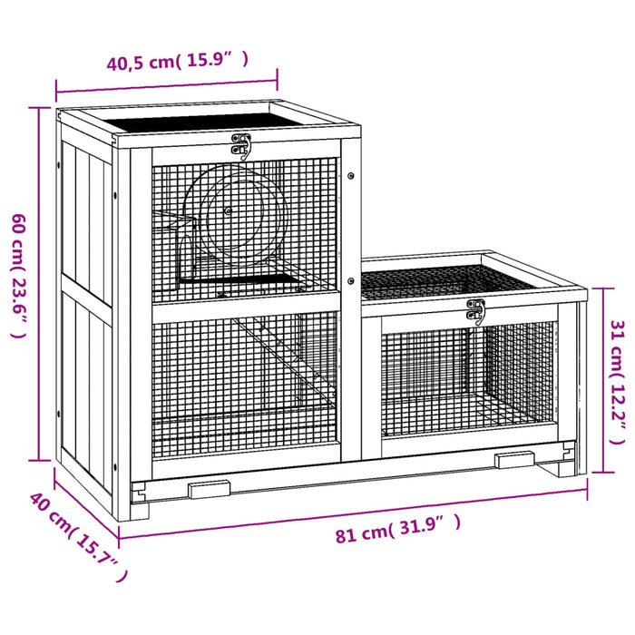 Gabbia per Criceti 81x40x60 cm in Legno Massello di Abete 172384