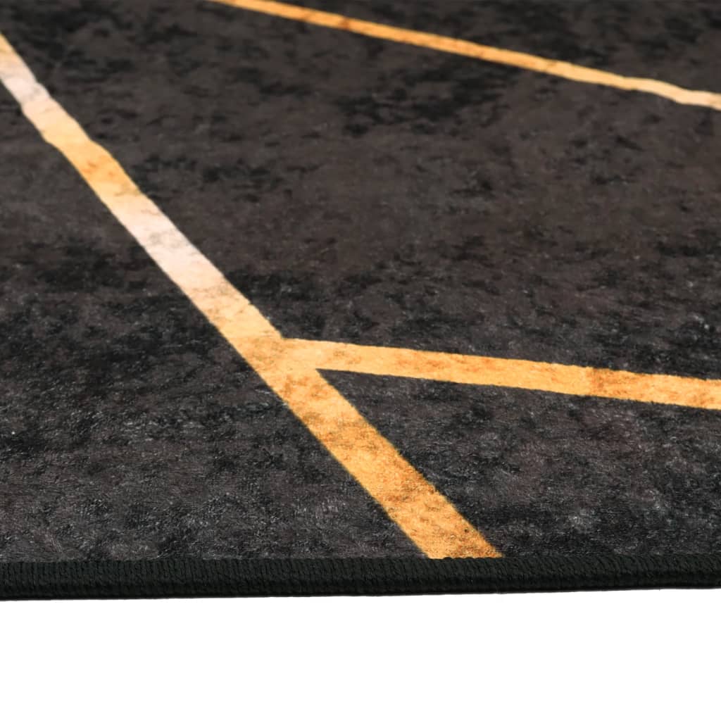 Tappeto Lavabile Nero e Oro 80x300 cm Antiscivolo 136616