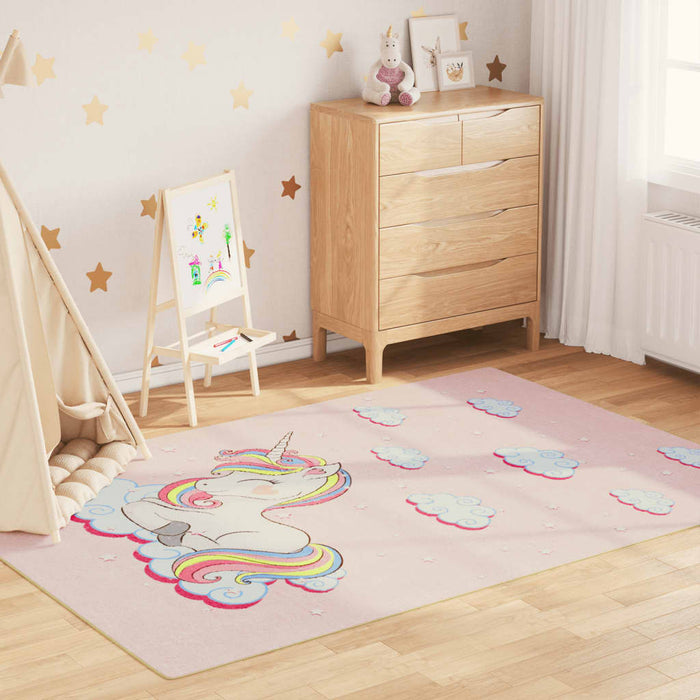 Tappeto Bambini Rosa 160x230 cm Unicorno Lavabile Antiscivolo 136622