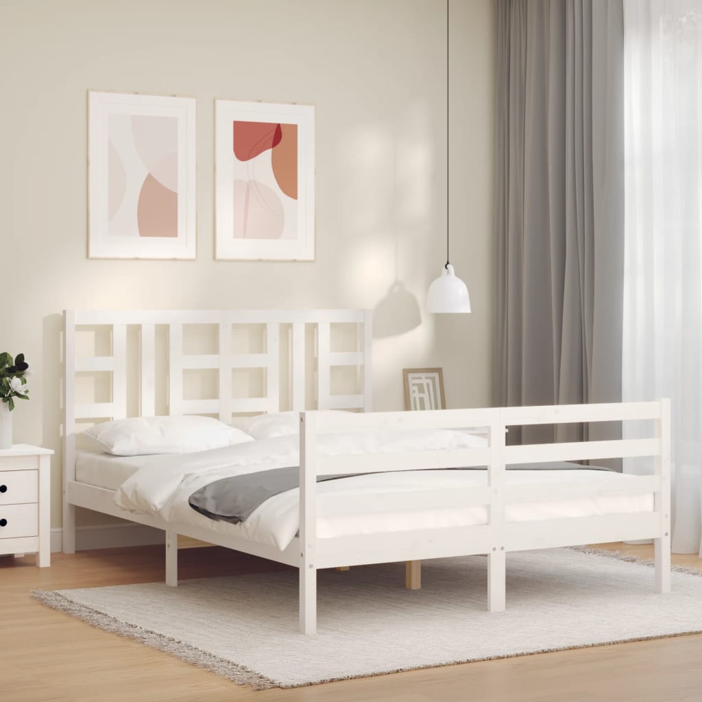 Giroletto con Testiera Bianco 5FT King Size in Legno Massello 3193927