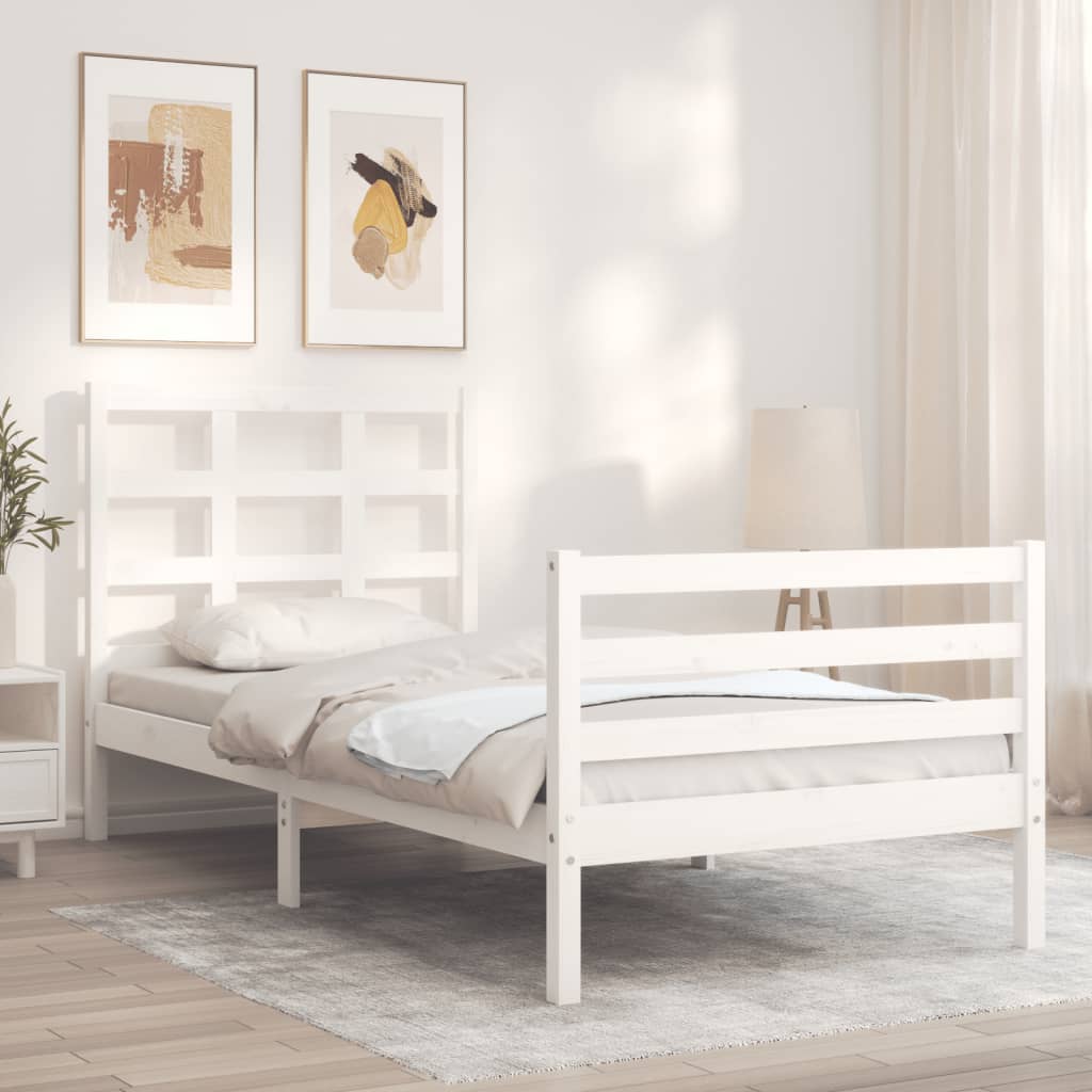 Giroletto con Testiera Bianco 90x200 cm in Legno Massello 3193972