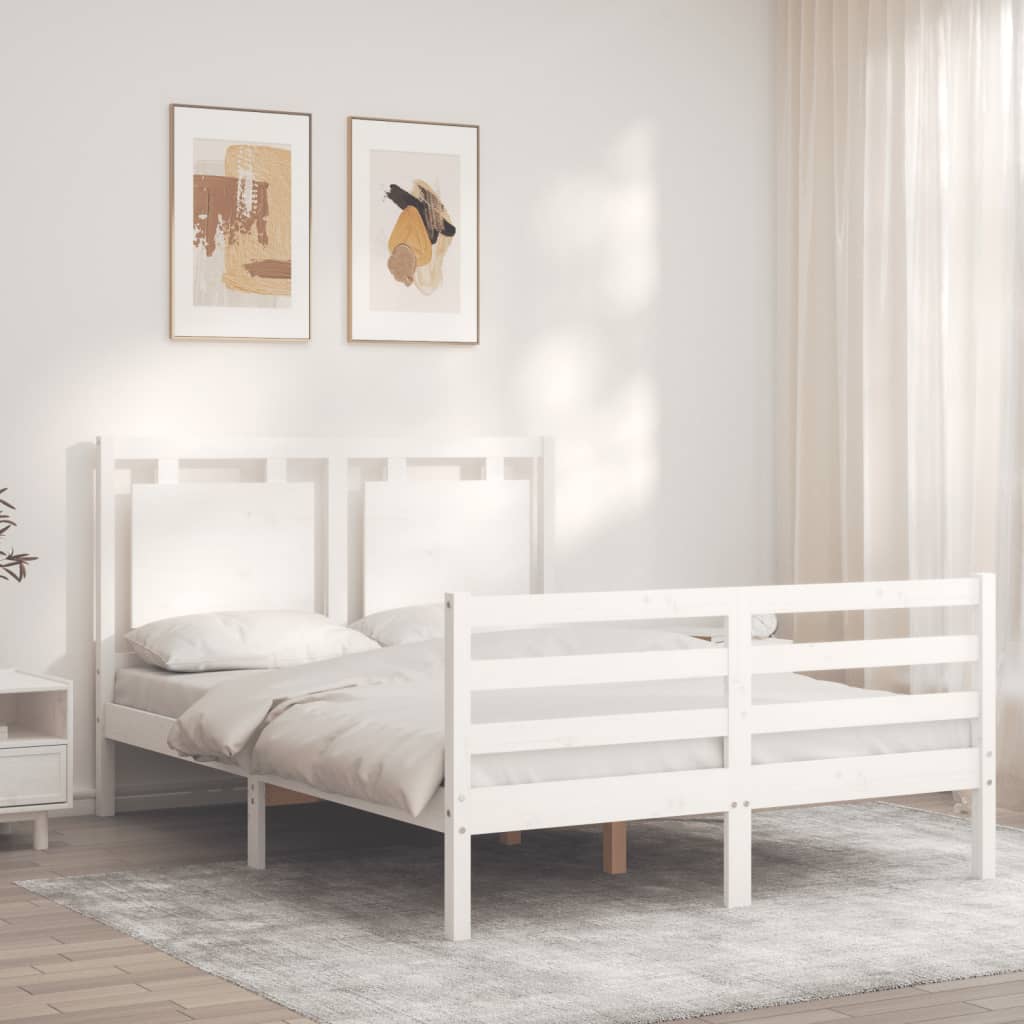 Giroletto con Testiera Bianco 140x190 cm in Legno Massello 3194032