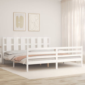 Giroletto con Testiera Bianco 200x200 cm in Legno Massello 3194137