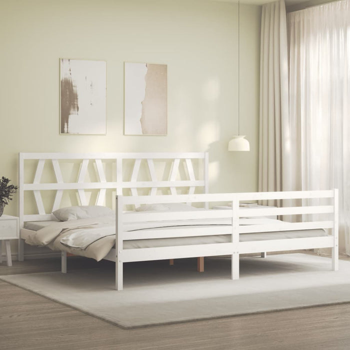 Giroletto con Testiera Bianco 200x200 cm in Legno Massello 3194397