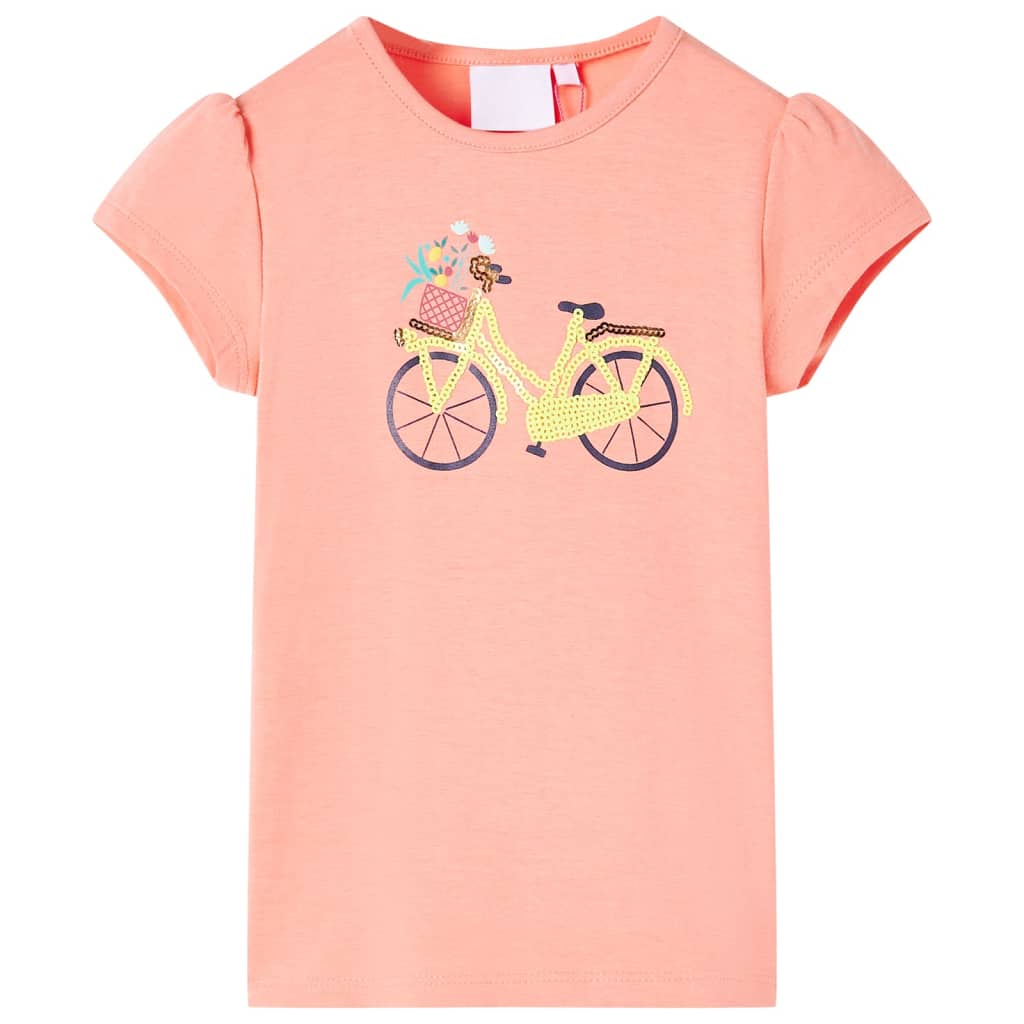 Maglietta da Bambina con Stampa Bicicletta Corallo Neon 92 11069