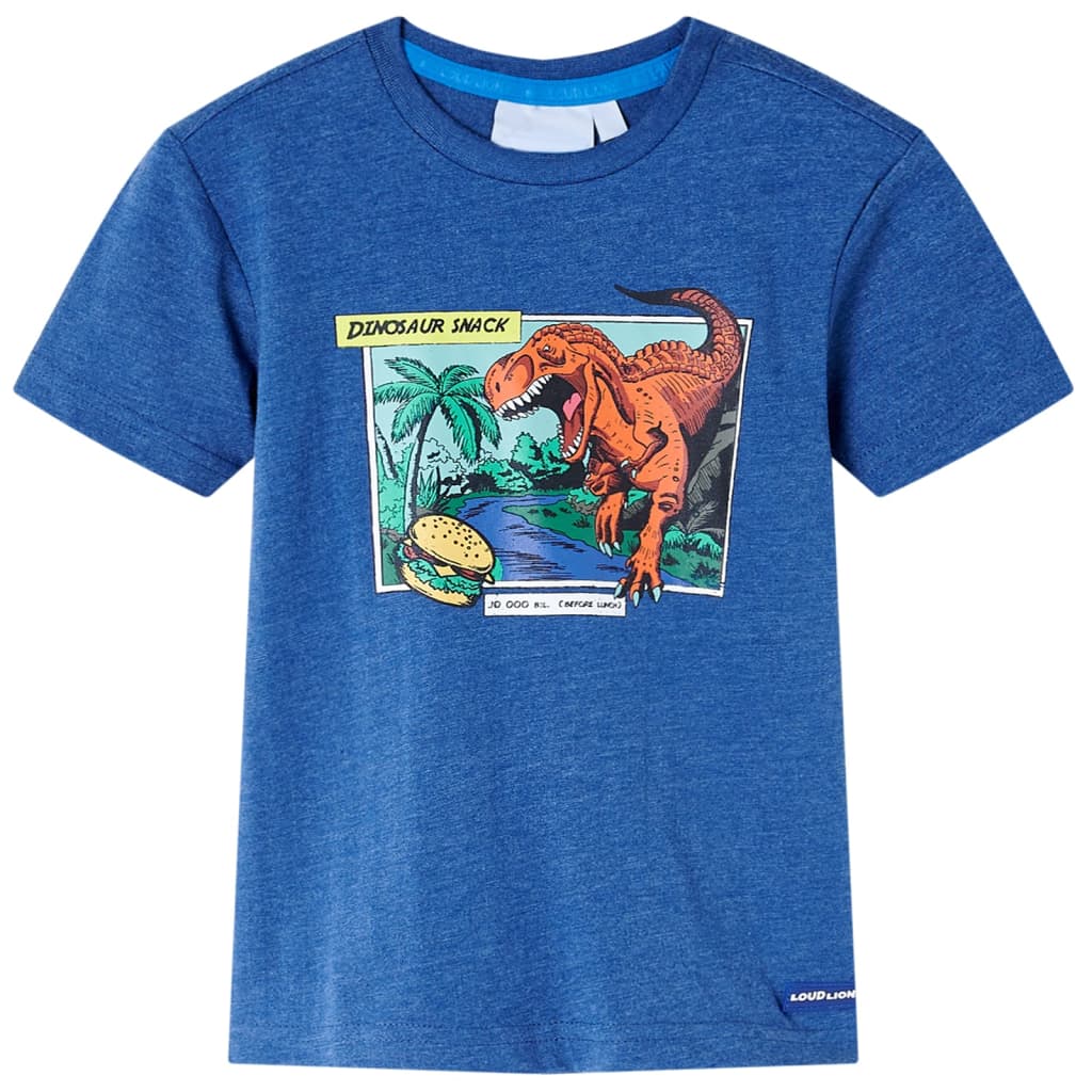 Maglietta da Bambino con Stampa Dinosauro Blu Scuro Mélange 92 12239