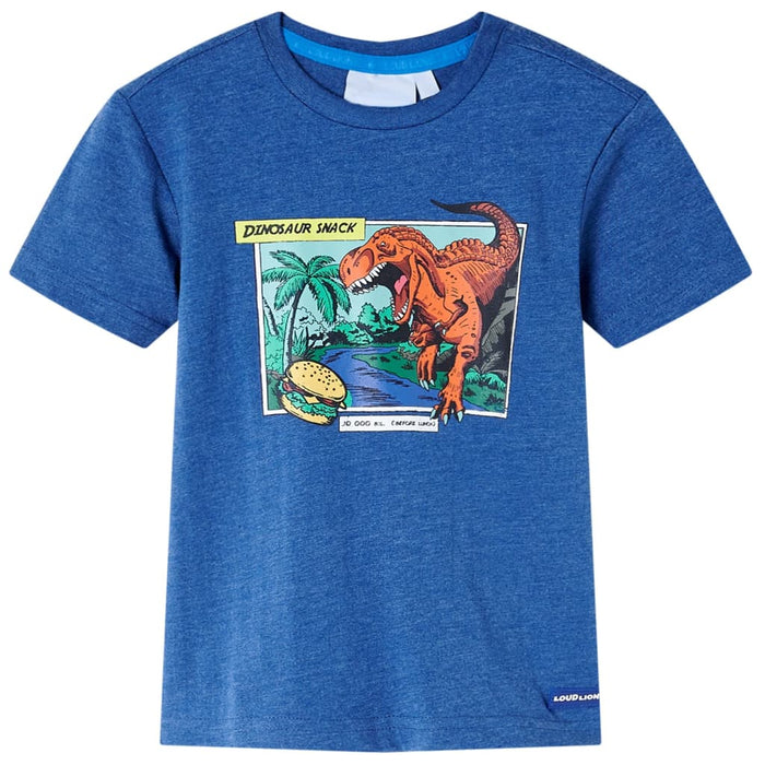 Maglietta da Bambino con Stampa Dinosauro Blu Scuro Mélange 92 12239