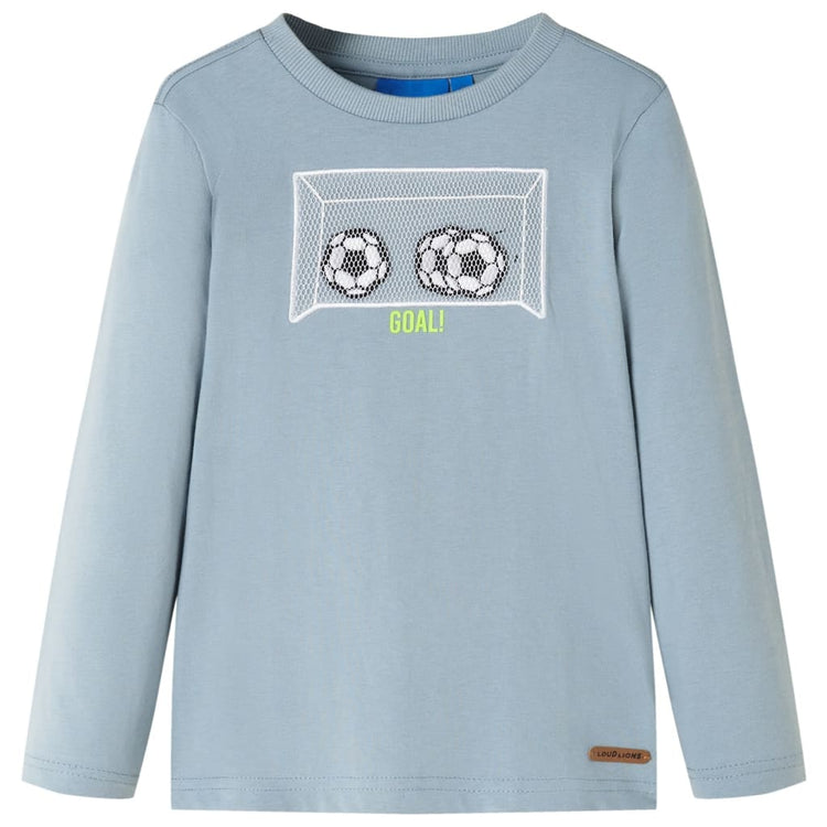 Maglietta da Bambino a Maniche Lunghe Design Porta Calcio Azzurra 104 12715