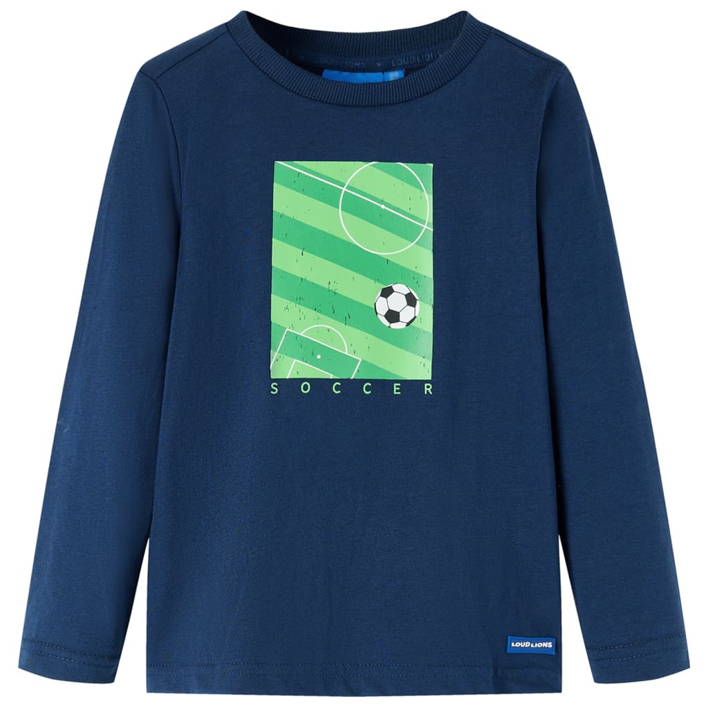 Maglietta da Bambino Maniche Lunghe Stampa Campo Calcio Blu Marino 104 12810