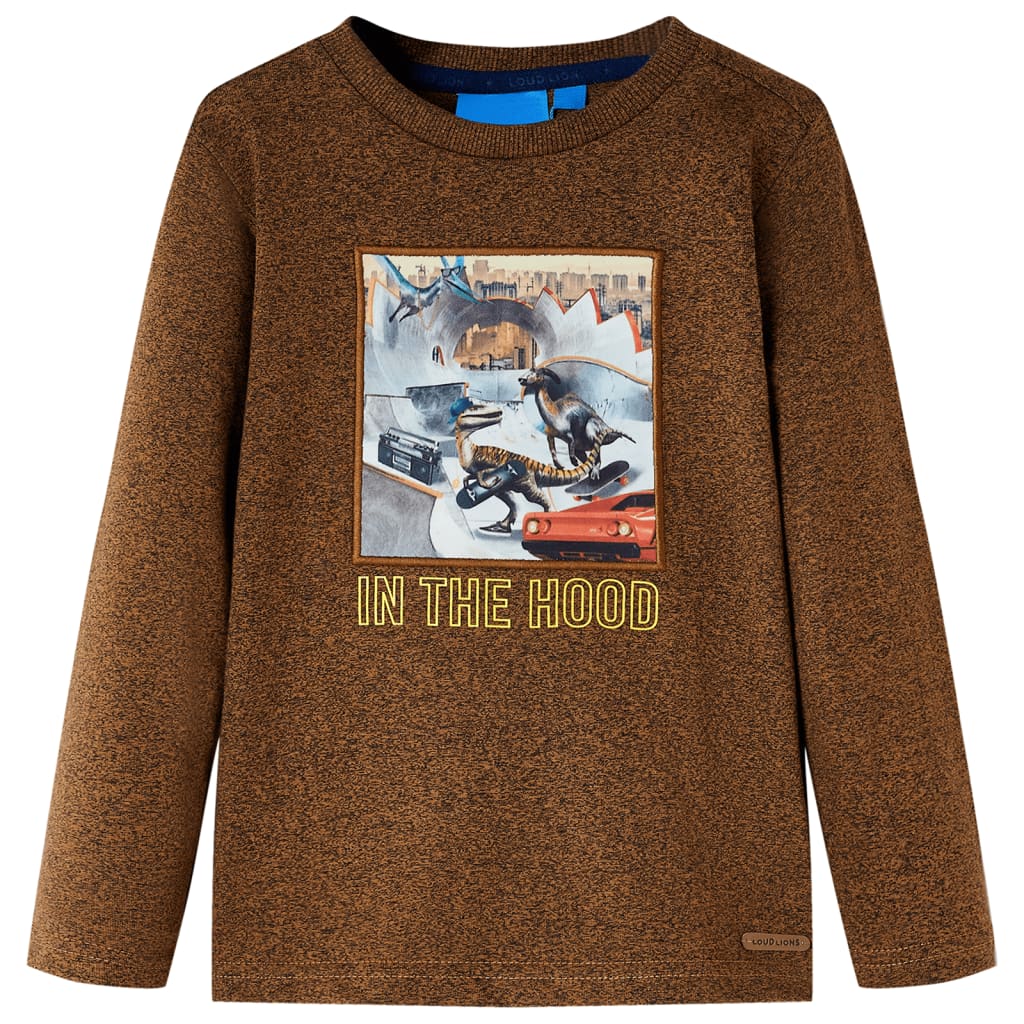 Maglietta Bambini Maniche Lunghe Stampa Dinosauro Cognac Mélange 92 12829