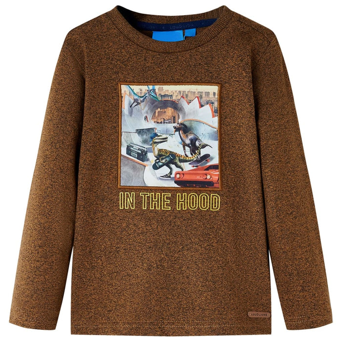 Maglietta Bambini Maniche Lunghe Stampa Dinosauro Cognac Mélange 128 12832