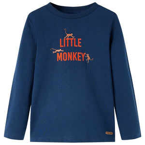 Maglietta Bambini Maniche Lunghe Stampa Little Monkey Blu Marino 140 13034