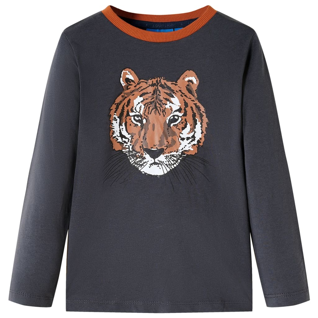 Maglietta per Bambini a Maniche Lunghe con Stampa Tigre Antracite 92 13464