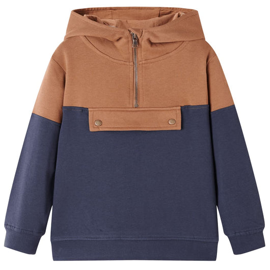 Felpa con Cappuccio e Mezza Cerniera per Bambini Antracite Cognac 140cod mxl 108393