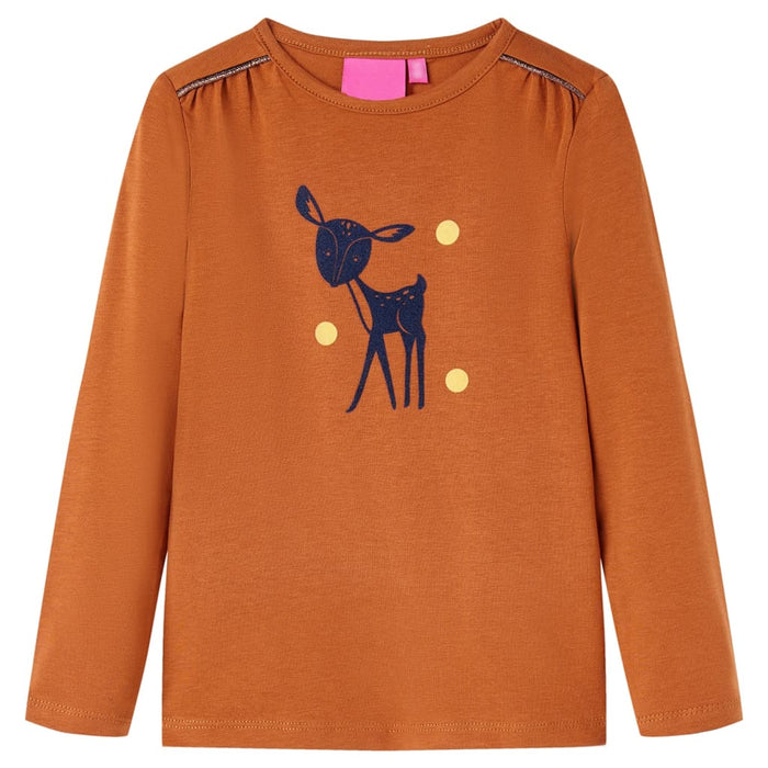 Maglietta per Bambini a Maniche Lunghe con Design Cervo Cognac 92 13524