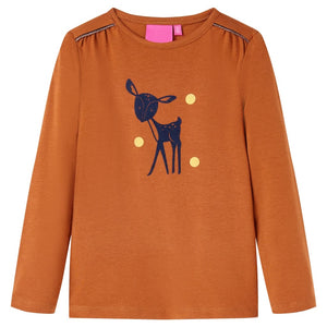 Maglietta per Bambini a Maniche Lunghe con Design Cervo Cognac 104 13525