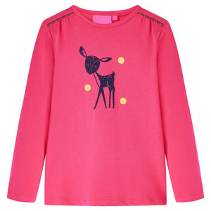 Maglietta Bambini Maniche Lunghe con Design Cervo Rosa Brillante 116 13531