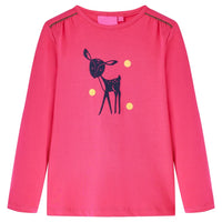 Maglietta Bambini Maniche Lunghe con Design Cervo Rosa Brillante 128 13532