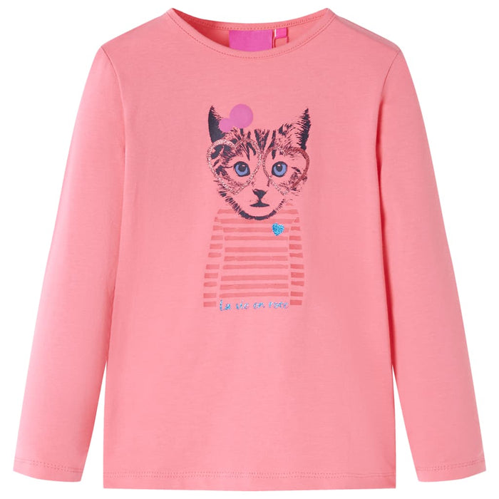 Maglietta da Bambina a Maniche Lunghe Gatto Rosa 116cod mxl 132336