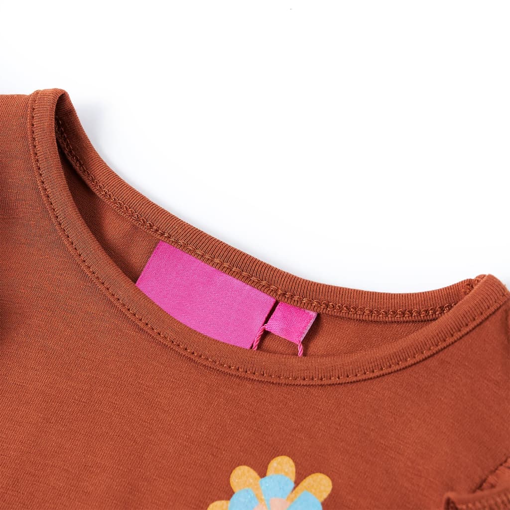 Maglietta da Bambina a Maniche Lunghe con Stampa Fiori Cognac 104 13680