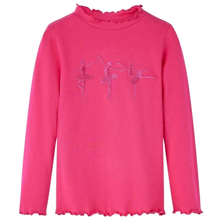 Maglietta da Bambina a Maniche Lunghe con Design Ballerine Fucsia 116 13706