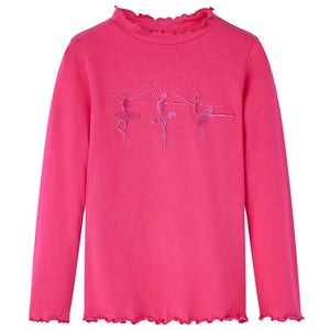 Maglietta da Bambina a Maniche Lunghe con Design Ballerine Fucsia 140 13708