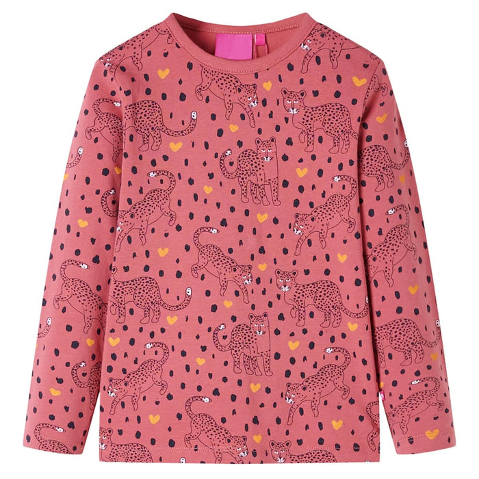 Pigiama da Bambina a Maniche Lunghe Stampa Leopardata Rosa Antico 104 13760