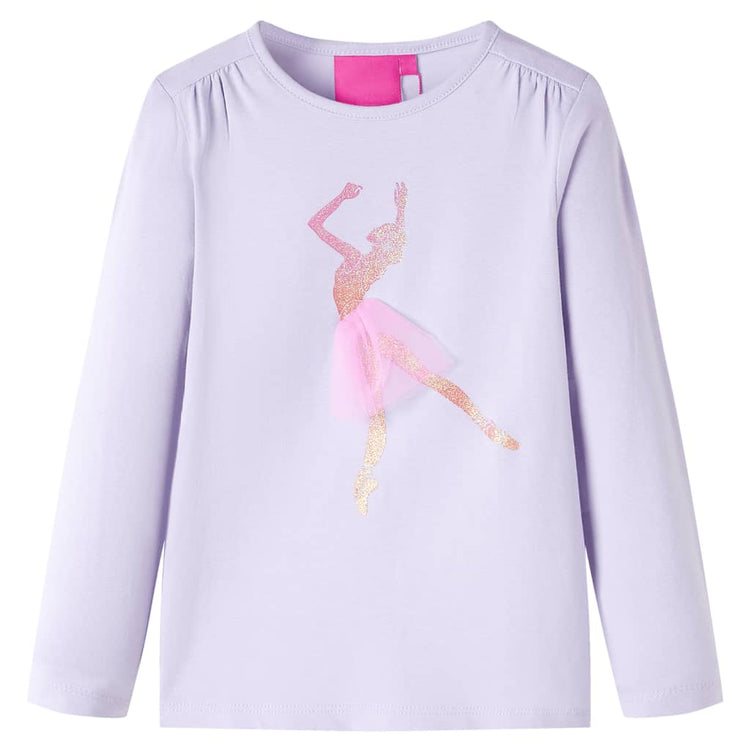 Maglietta da Bambina a Maniche Lunghe Stampa Ballerina Lilla Chiaro 92 13994