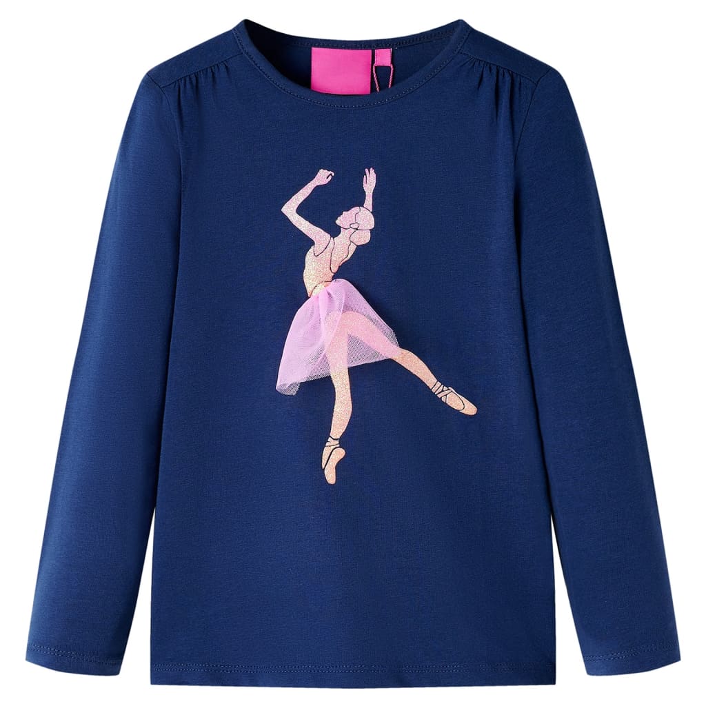 Maglietta da Bambina Maniche Lunghe Stampa Ballerina Blu Marino 116 14001