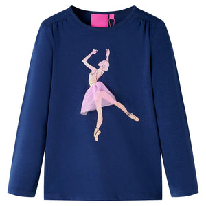 Maglietta da Bambina Maniche Lunghe Stampa Ballerina Blu Marino 116 14001