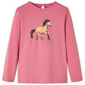 Maglietta da Bambina a Maniche Lunghe Stampa Cavallo Rosa Antico 92 14019