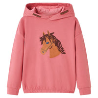 Felpa con Cappuccio da Bambina con Design Cavallo Rosa Antico 116 14036