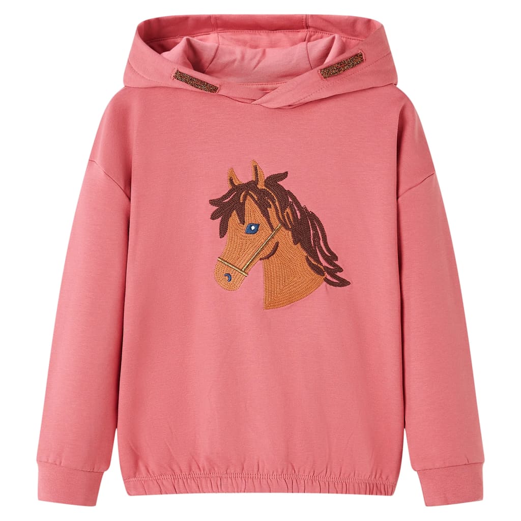 Felpa con Cappuccio da Bambina con Design Cavallo Rosa Antico 128 14037