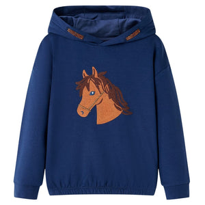 Felpa con Cappuccio da Bambina con Design Cavallo Blu Marino 104 14040