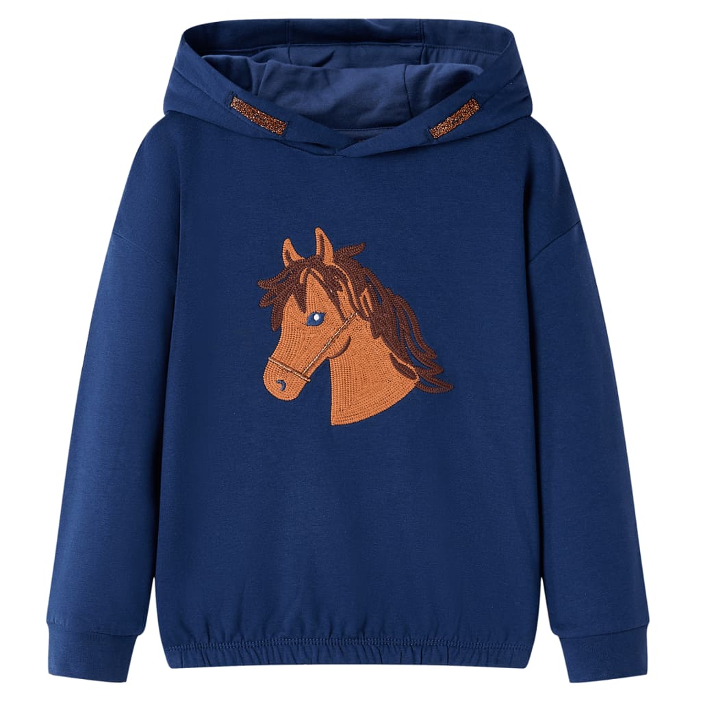 Felpa con Cappuccio da Bambina con Design Cavallo Blu Marino 128 14042