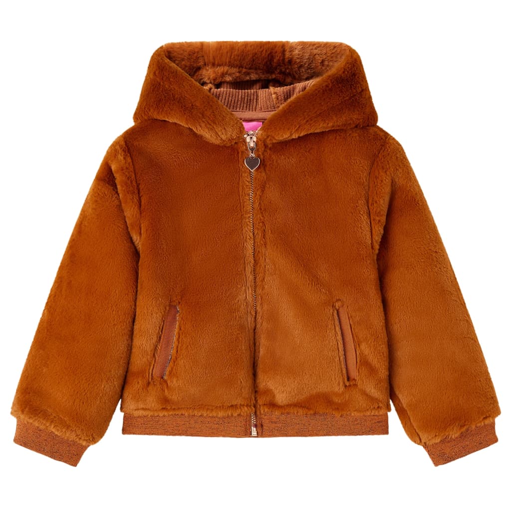 Giacca con Cappuccio per Bambini in Pelliccia Sintetica Cognac 116 14046