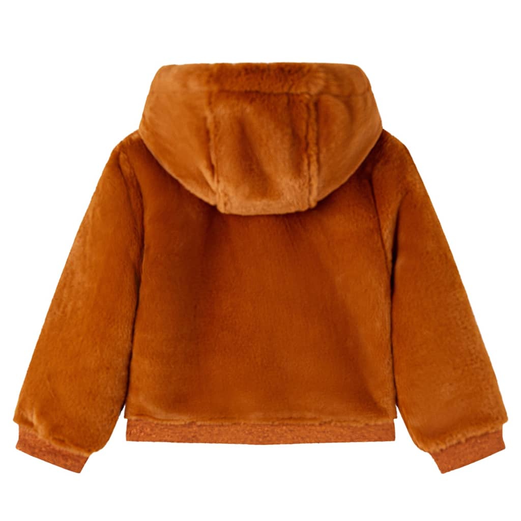 Giacca con Cappuccio per Bambini in Pelliccia Sintetica Cognac 116 14046