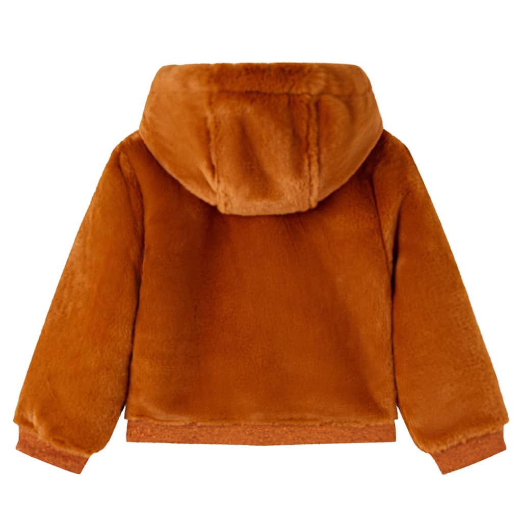 Giacca con Cappuccio per Bambini in Pelliccia Sintetica Cognac 128 14047