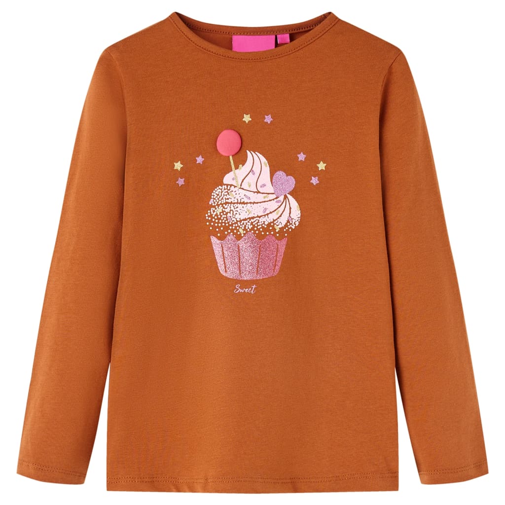 Maglietta per Bambini a Maniche Lunghe con Stampa Gelato Cognac 116 14051