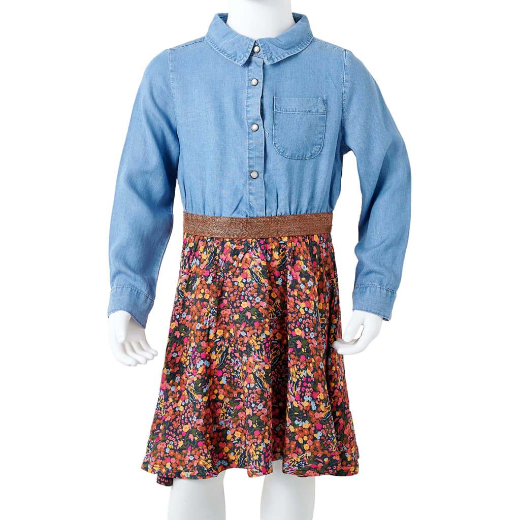 Abito da Bambina a Maniche Lunghe Blu Marino e Blu Denim 92 14119