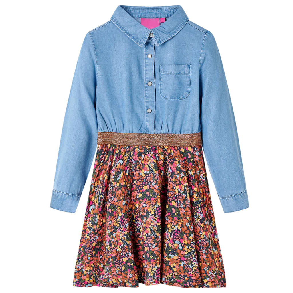 Abito da Bambina a Maniche Lunghe Blu Marino e Blu Denim 104 14120