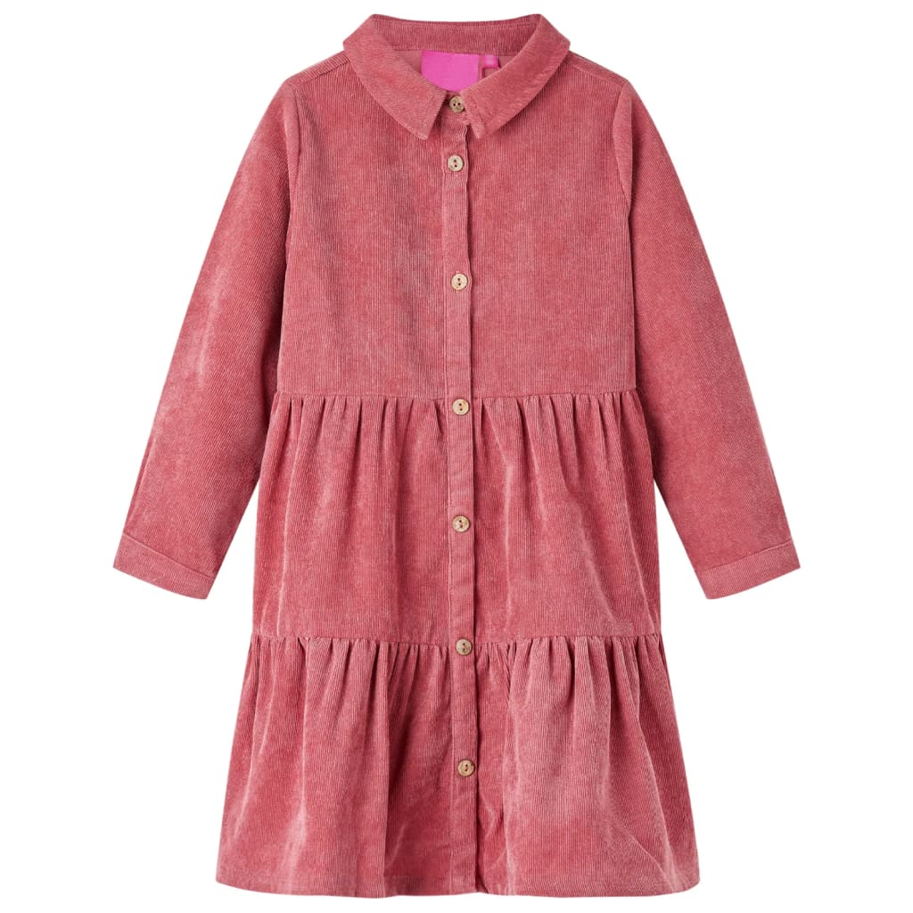 Abito da Bambina con Maniche Lunghe in Velluto a Coste Rosa Antico 92cod mxl 84174