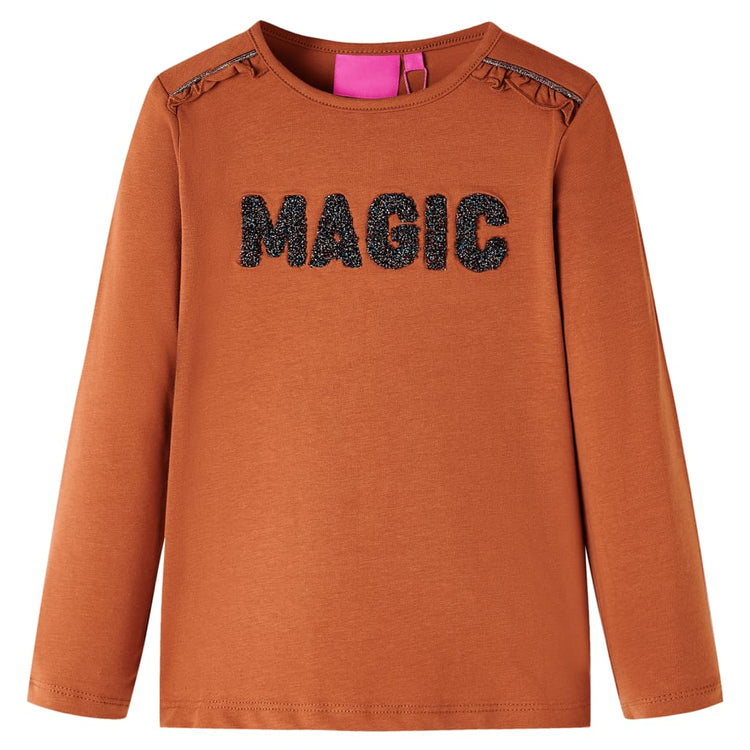 Maglietta per Bambini a Maniche Lunghe Scritta Brillantini Cognac 92 14264