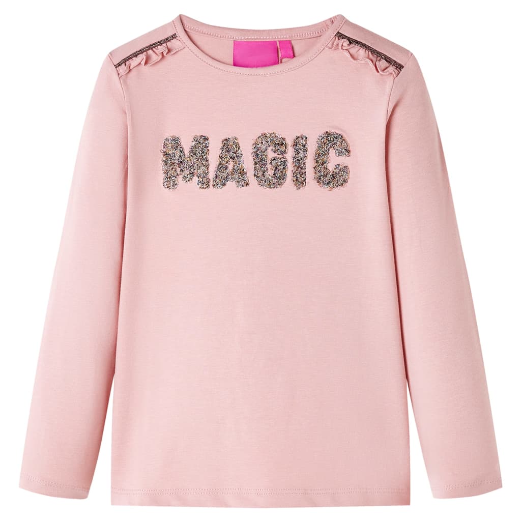 Maglietta Bambini a Maniche Lunghe Scritta Brillantini Rosa Chiaro 116 14271