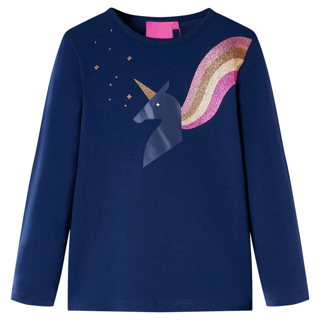 Maglietta da Bambina Maniche Lunghe con Design Unicorno Blu Marino 92 14289